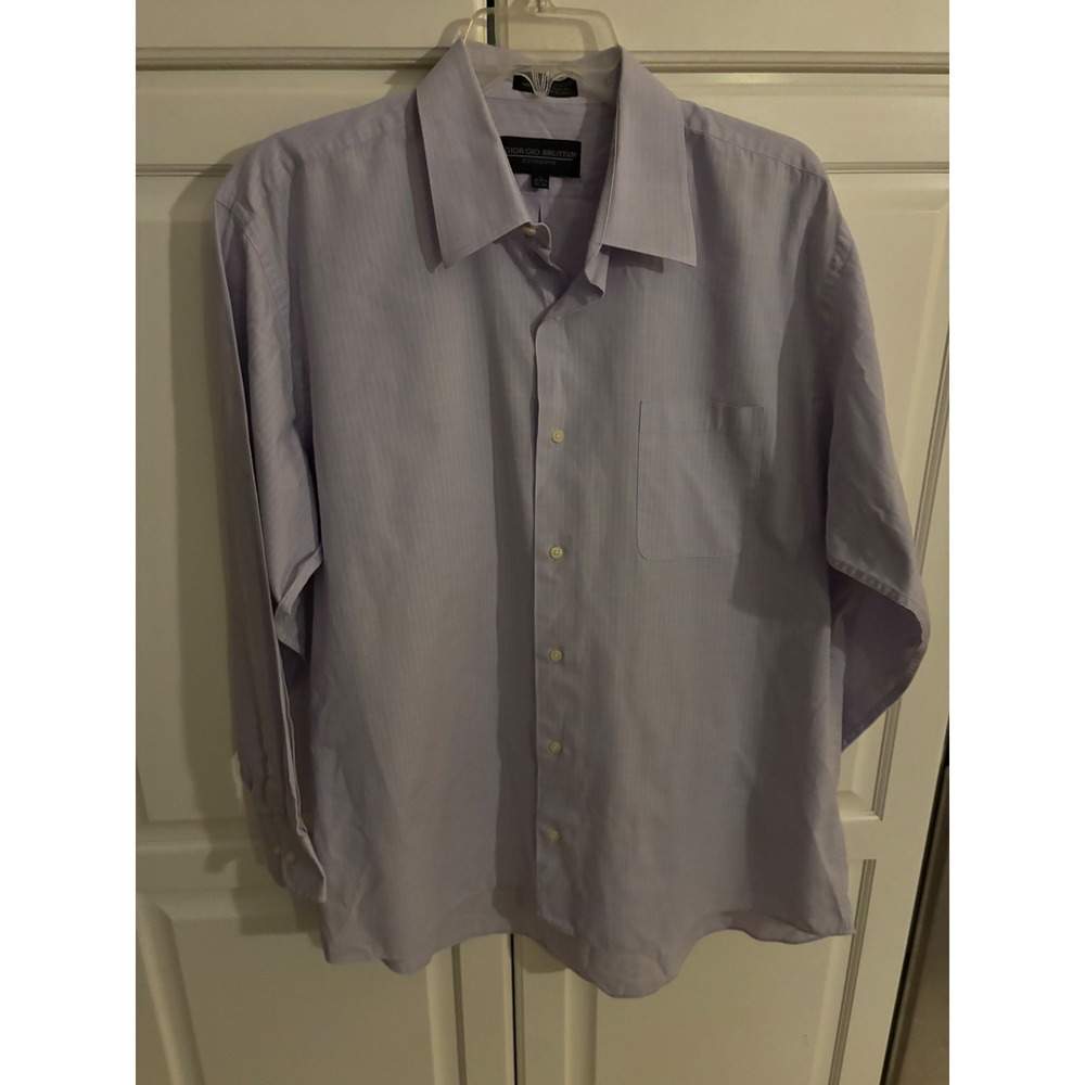 Giorgio Brutini Collezione Mens Dress‎ Shirt Purple Micro Grid L 16-16.5 32/33